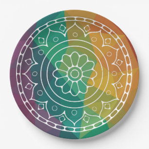 Mandala flower india regenboogboho kleurig design papieren bordje