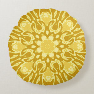 Mandala Flower Pattern - Mustard Gold en Yellow Rond Kussen