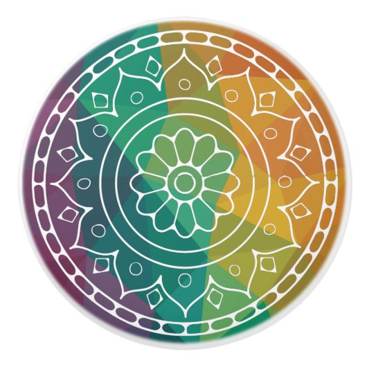 Mandala flower regenboogboho kleurig keramische knop (Voorkant)