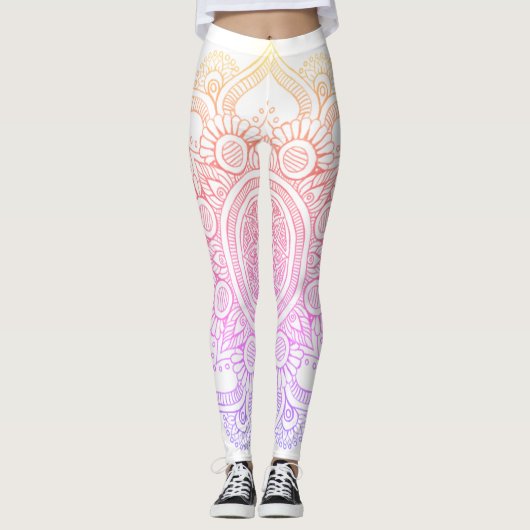 Mandala Flower - White en Rainbow Leggings (Voorkant)