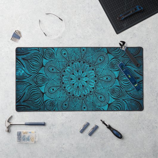Mandala Flower Zen Cool brillant Vibrant Turquoise (Poste de travail)