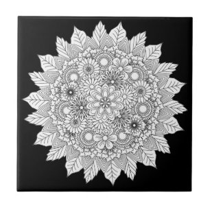 Mandala Flower Zwart-wit Keramische Tegel Tegeltje