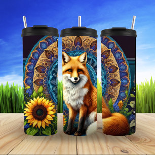 Mandala Fox met bloemendetail Thermosbeker