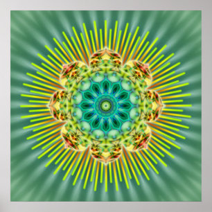 Mandala geel groen   groene bloem poster