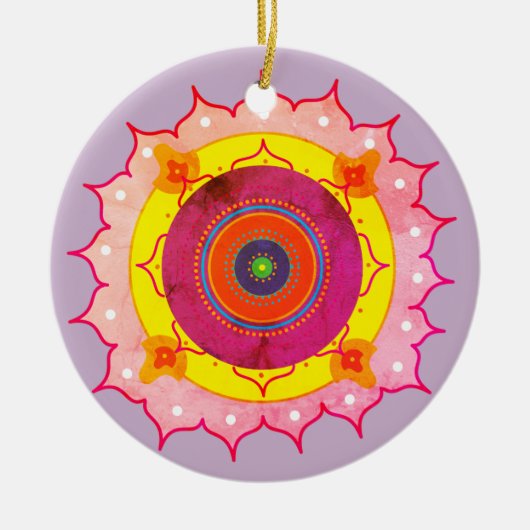 Mandala geel roze keramisch ornament (Voorkant)
