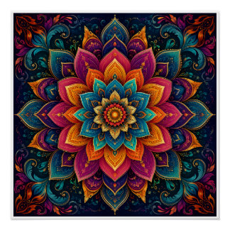 Mandala-geïnspireerde bloemschilderkunst perfect poster