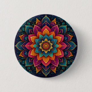Mandala-geïnspireerde bloemschilderkunst ronde button 5,7 cm