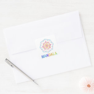 MANDALA GEKLEURDE LOTUS BLOEM VIERKANTE STICKER