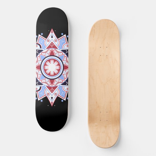 Mandala Geometric Abstract Pattern Blue Red Black Skateboard (Voorkant)