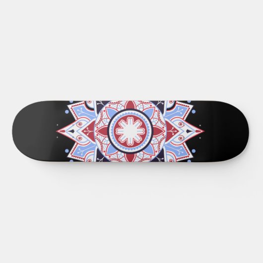 Mandala Geometric Abstract Pattern Blue Red Black Skateboard (Horizontaal)