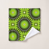 Mandala géométrique rétro boho vert citron noir (Gant de toilette)