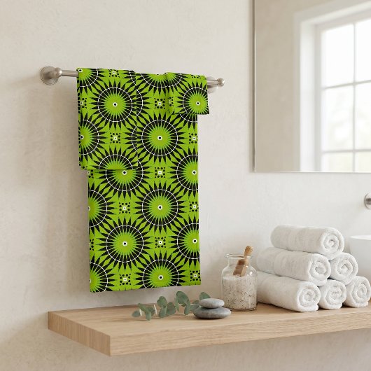 Mandala géométrique rétro boho vert citron noir