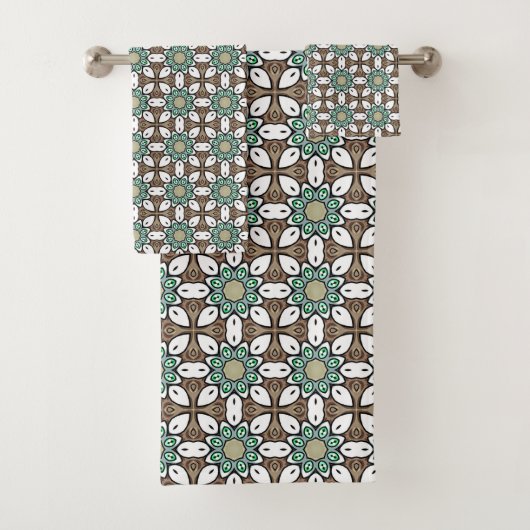 Mandala géométrique turquoise, marron et blanc (En situation)