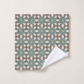 Mandala géométrique turquoise, marron et blanc (Gant de toilette)