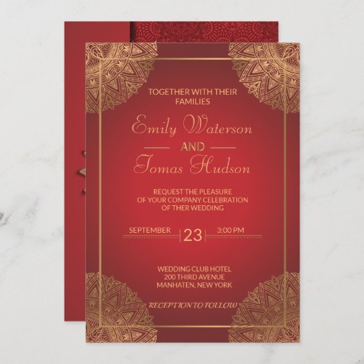 Mandala Gold Faire-part de mariage (Devant / Derrière)