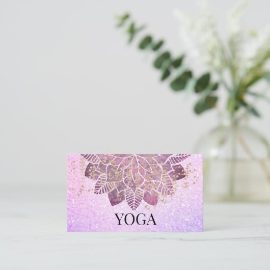* Mandala Gold Pink Glitter Spirituele Yoga Visitekaartje (Staand voorkant)