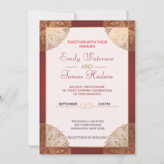 Mandala Gold Wedding Invitation, wit Kaart