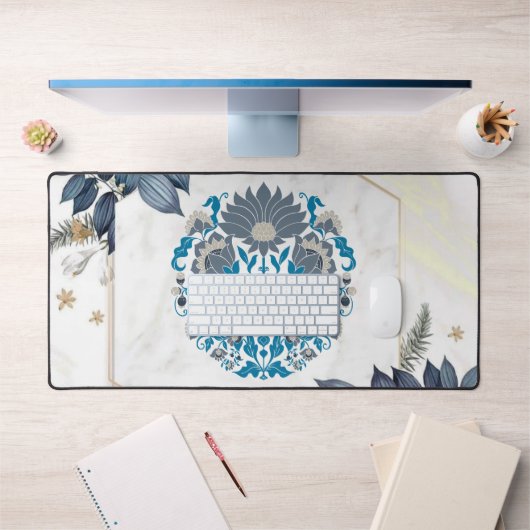 Mandala Graphisme turquoise & Beige, Cadre Floral (Bureau 1)