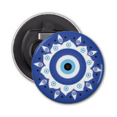 Mandala Grieks boze oog blauw wit Button Flesopener (Voorkant)