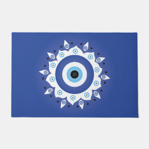 Mandala Grieks boze oog blauw wit Deurmat