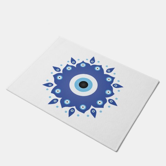 Mandala Grieks boze oog blauw wit Deurmat (Schuin)
