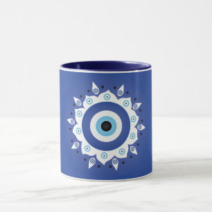 Mandala Grieks boze oog blauw wit Mok