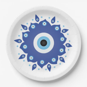 Mandala Grieks boze oog blauw wit Papieren Bordje