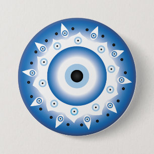 Mandala Grieks boze oog blauw wit Ronde Button 7,6 Cm