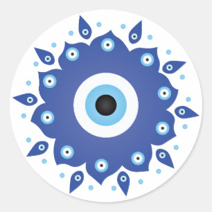 Mandala Grieks boze oog blauw wit Ronde Sticker