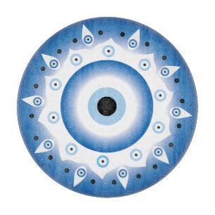 Mandala Grieks boze oog blauw wit Snijplank