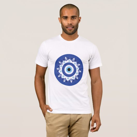 Mandala Grieks boze oog blauw wit T-shirt (Voorkant volledig)