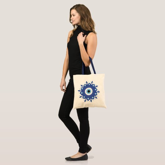 Mandala Grieks boze oog blauw wit Tote Bag (Voorkant (model))