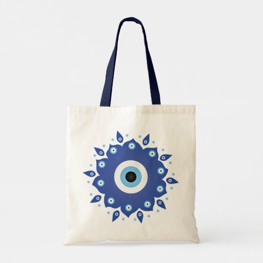 Mandala Grieks boze oog blauw wit Tote Bag (Achterkant)