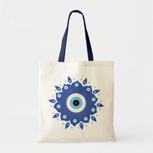 Mandala Grieks boze oog blauw wit Tote Bag (Voorkant)