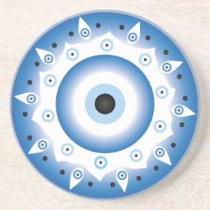 Mandala Grieks boze oog blauw wit Zandsteen Onderzetter