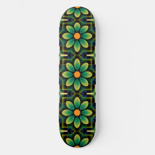 Mandala Groen en Geel Bloemen Geometrisch Patroon Skateboard