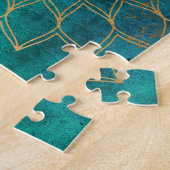 Mandala Grunge Gold op Blauwgroen Abstract Legpuzzel (Zijkant)