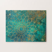Mandala Grunge Gold op Blauwgroen Abstract Legpuzzel (Horizontaal)