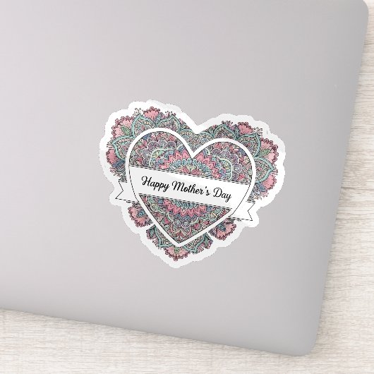 Mandala Hart Moederdag Sticker  Moeder Bloem Boho (Detail)