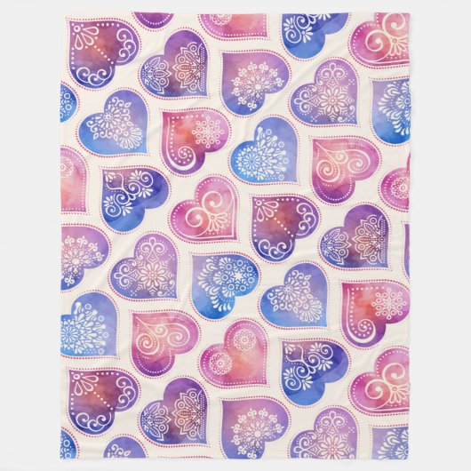 Mandala Hearts Pattern Fleece Deken (Voorkant)