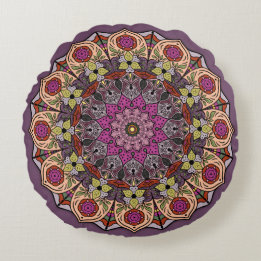 Mandala herfstBladeren Mauve Brown Rond Kussen