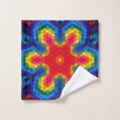 Mandala Hexagonal Rouge Jaune et Bleu (Gant de toilette)