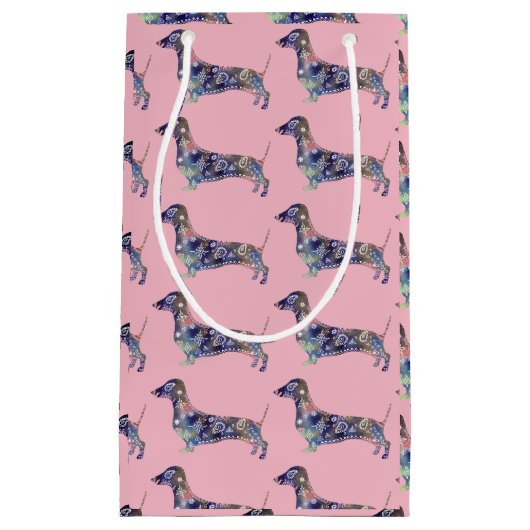 Mandala Hond, Dachshund Custom Gift Bag Klein Cadeauzakje (Voorkant)