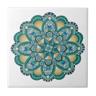 Mandala in blauw, groen en goud tegeltje