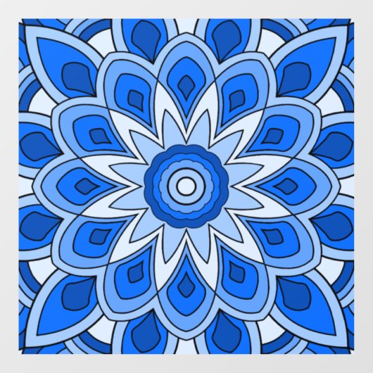 Mandala in blauw Venster Cling Raamsticker (Vel)