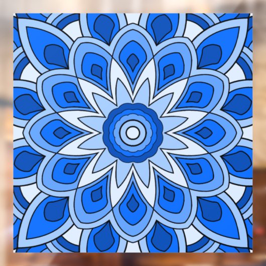 Mandala in blauw Venster Cling Raamsticker (Vel 2)