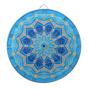 Mandala in elektrisch blauw en turkooise dartbord