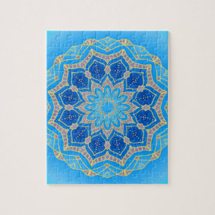 Mandala in elektrisch blauw en turkooise legpuzzel