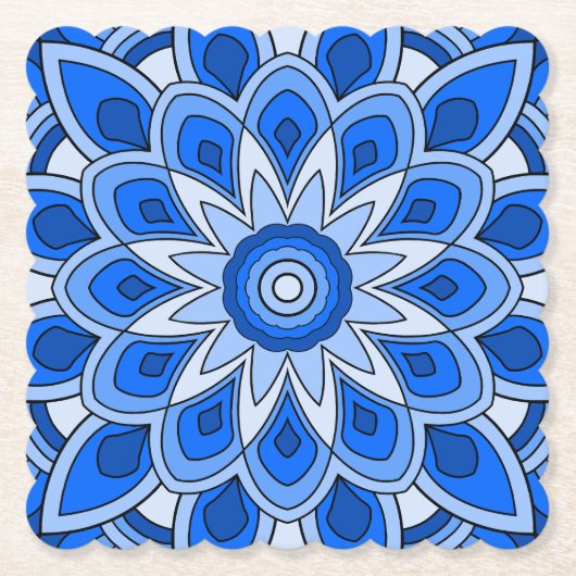 Mandala in het blauw kartonnen onderzetters (Voorkant)
