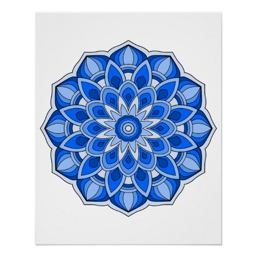 Mandala in het blauw perfect poster (Voorkant)